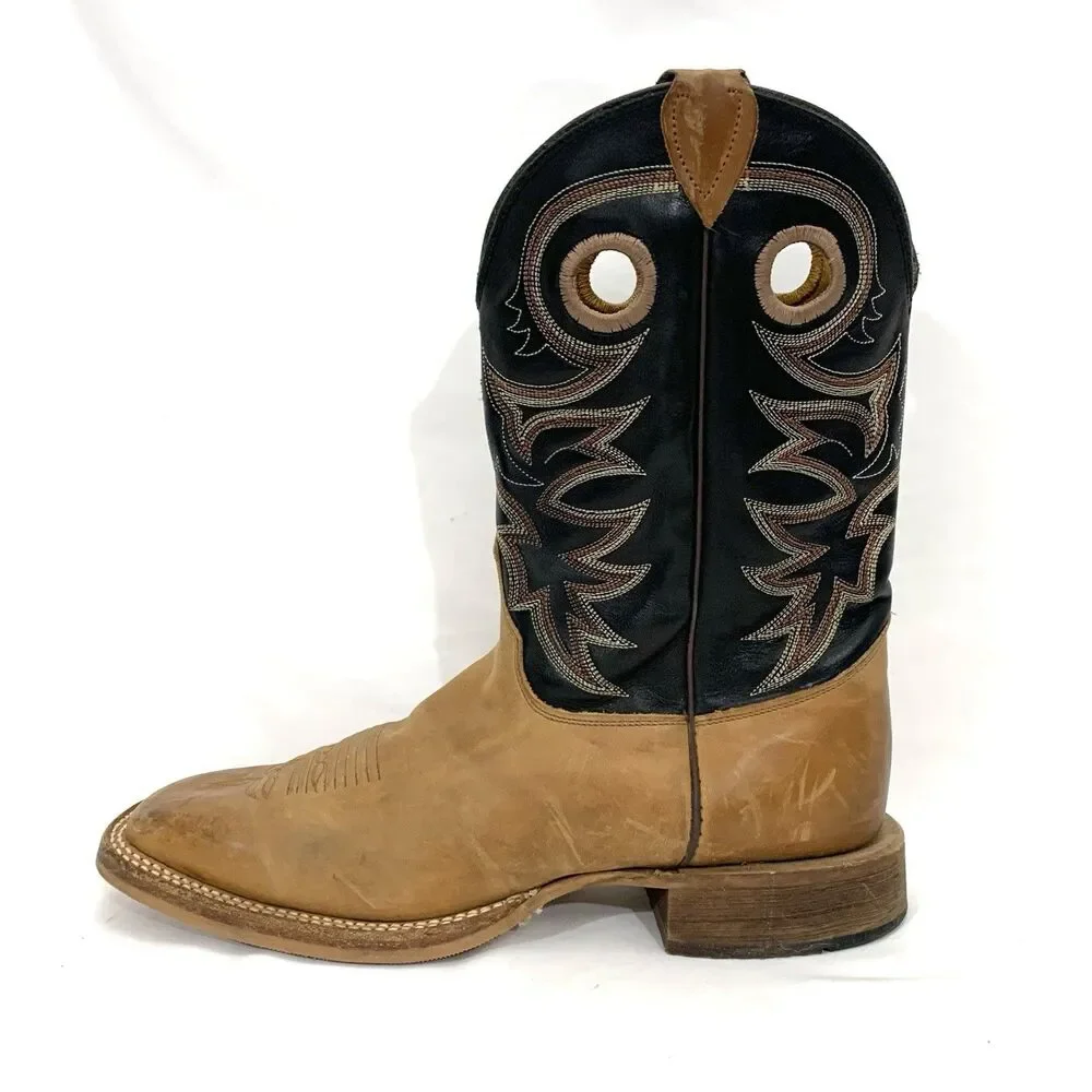 JUSTIN Embroidered Leather Boots Square Toe Mens Copper Brown BR740 Size 11 B